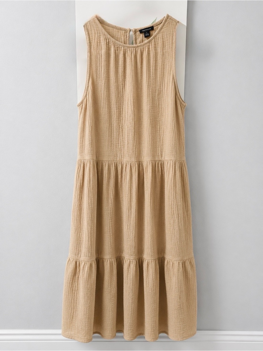 Ann Taylor Sleeveless Tiered Midi Dress in Camel